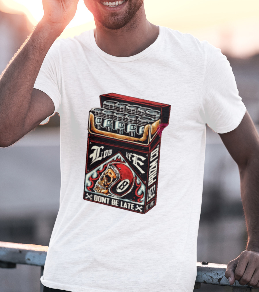 Low Life Prizm Co Don't Be Late Skull Helmet Pistons Pack T-Shirt