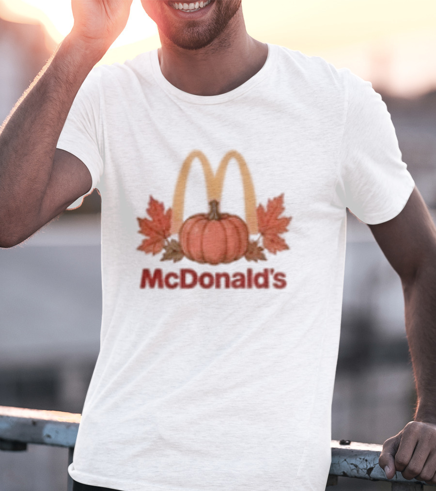 McDonald's Autumn Pumpkin Leaves Thankful Blessed Lovin It T-Shirt