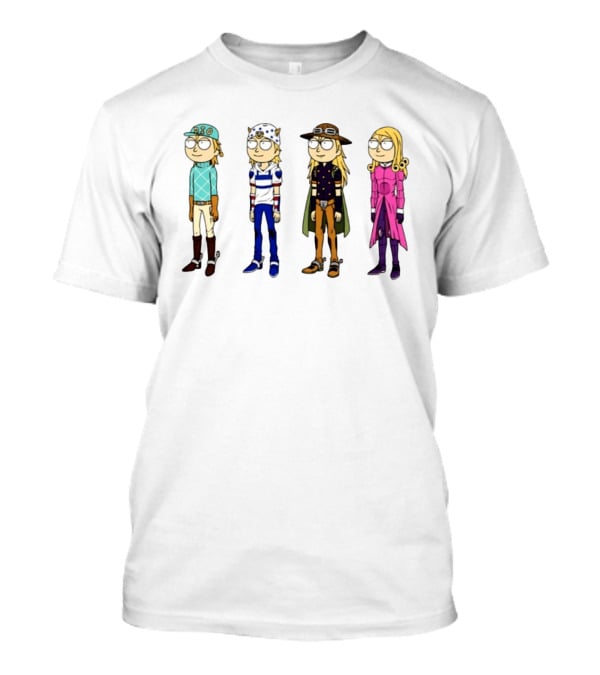 Morty Diego Brando Johnny Joestar Gyro Zeppeli Valentine JoJo's Bizarre Adventure Anime Crossover Characters T-Shirt