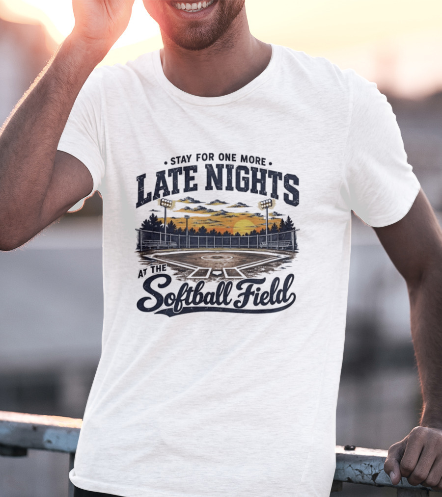 Stay For One More Late Nights At The Softball Field Sunset Scene With Lights T-Shirt