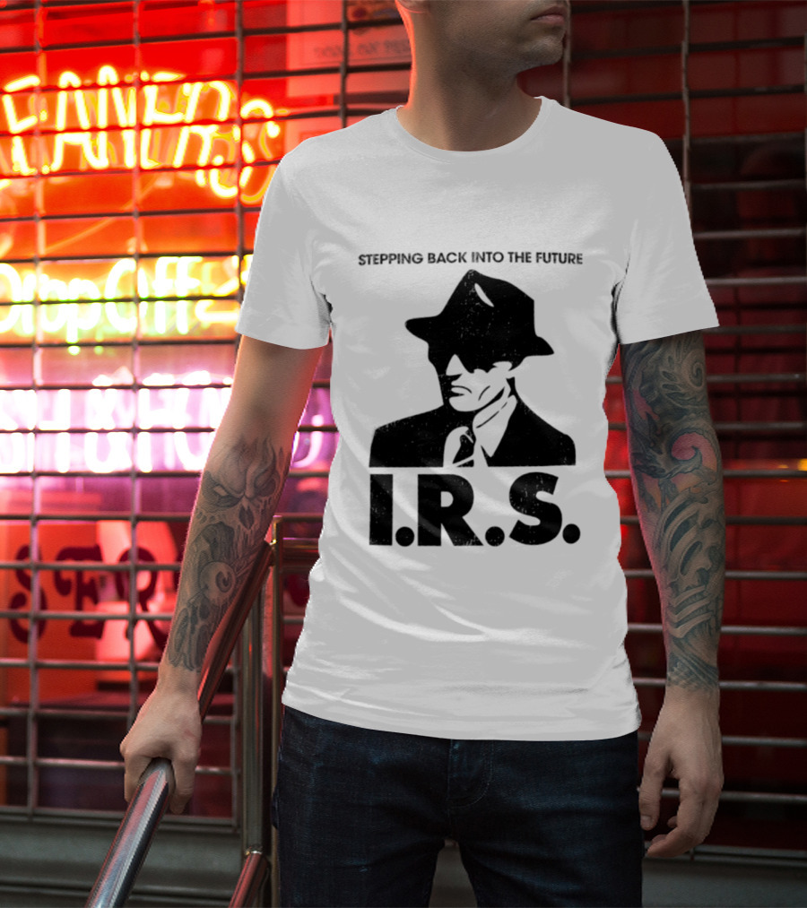 Stepping Back Into The Future IRS Vintage Style Fedora Man T-Shirt