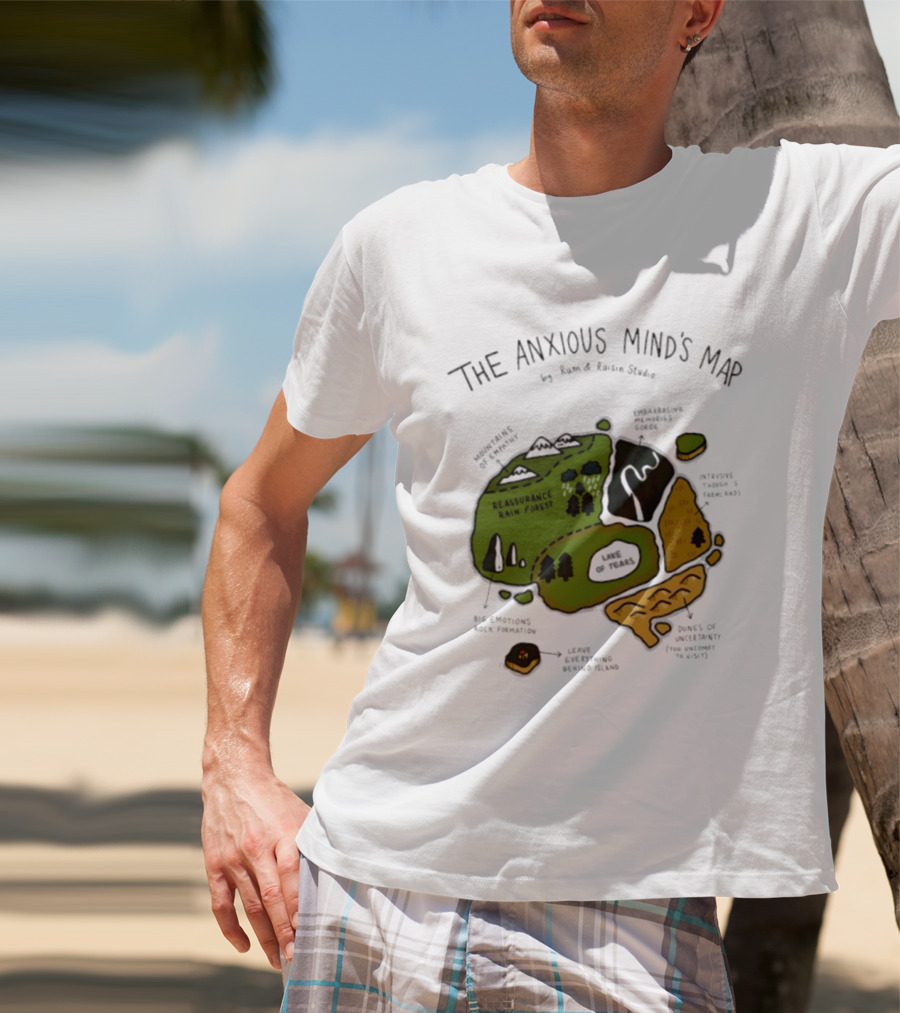 The Anxious Mind's Map Rum & Raisin Studio Reassurance Rain Forest Expectations Plateau Attack Of Panic Peaks T-Shirt