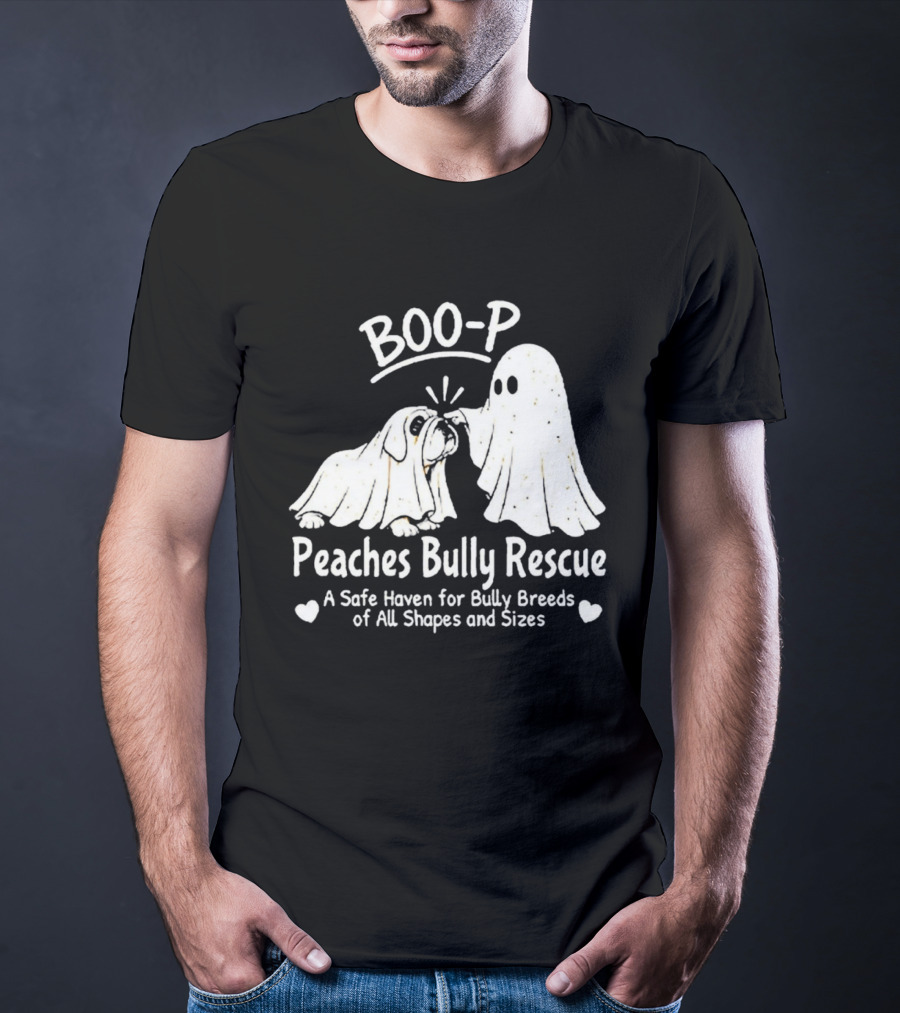 Boo P Peaches Bully Rescue Safe Haven For Bully Breeds Halloween Ghost Dog T-Shirt