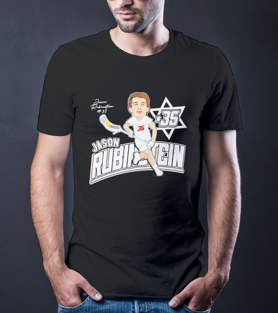 Jason Rubinstein Number 35 Lacrosse Jewish Star Caricature NCAA Rhodes T-Shirt