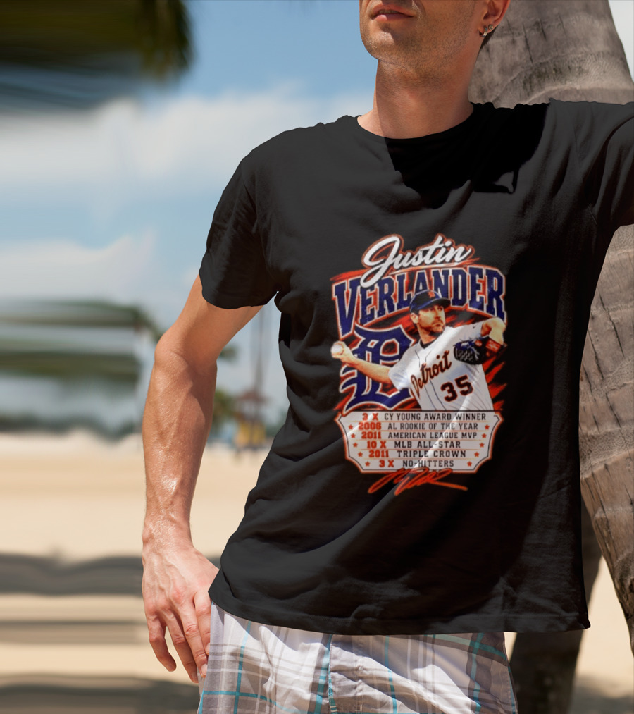 Justin Verlander Detroit Tigers Triple Crown 3x Cy Young 2011 MVP MLB All Star No Hitters T-Shirt