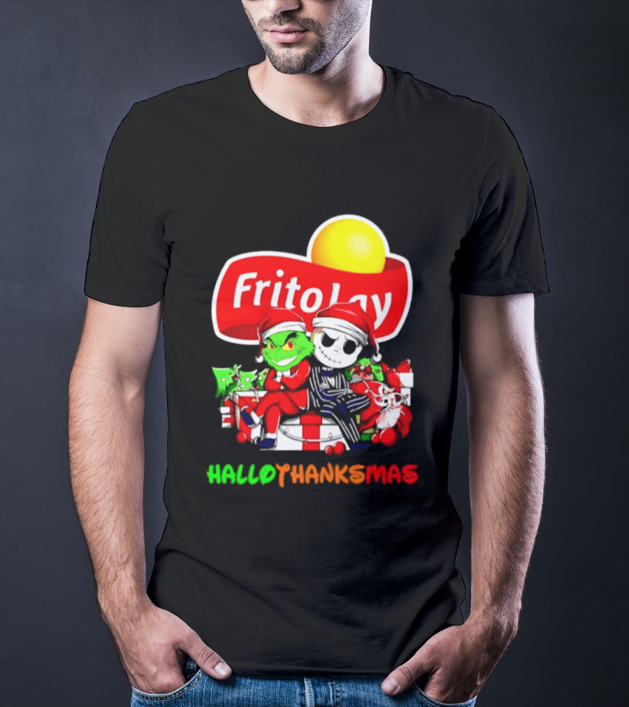 Frito Lay Grinch Jack Skellington Hallothanksmas 2026 Christmas Santa Hats T-Shirt
