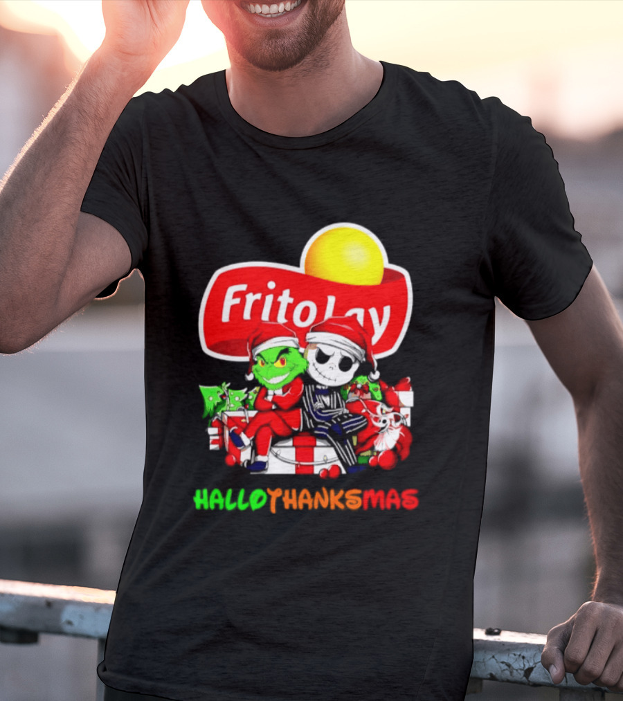 Frito Lay Grinch Jack Skellington Hallothanksmas 2026 Christmas Santa Hats T-Shirt