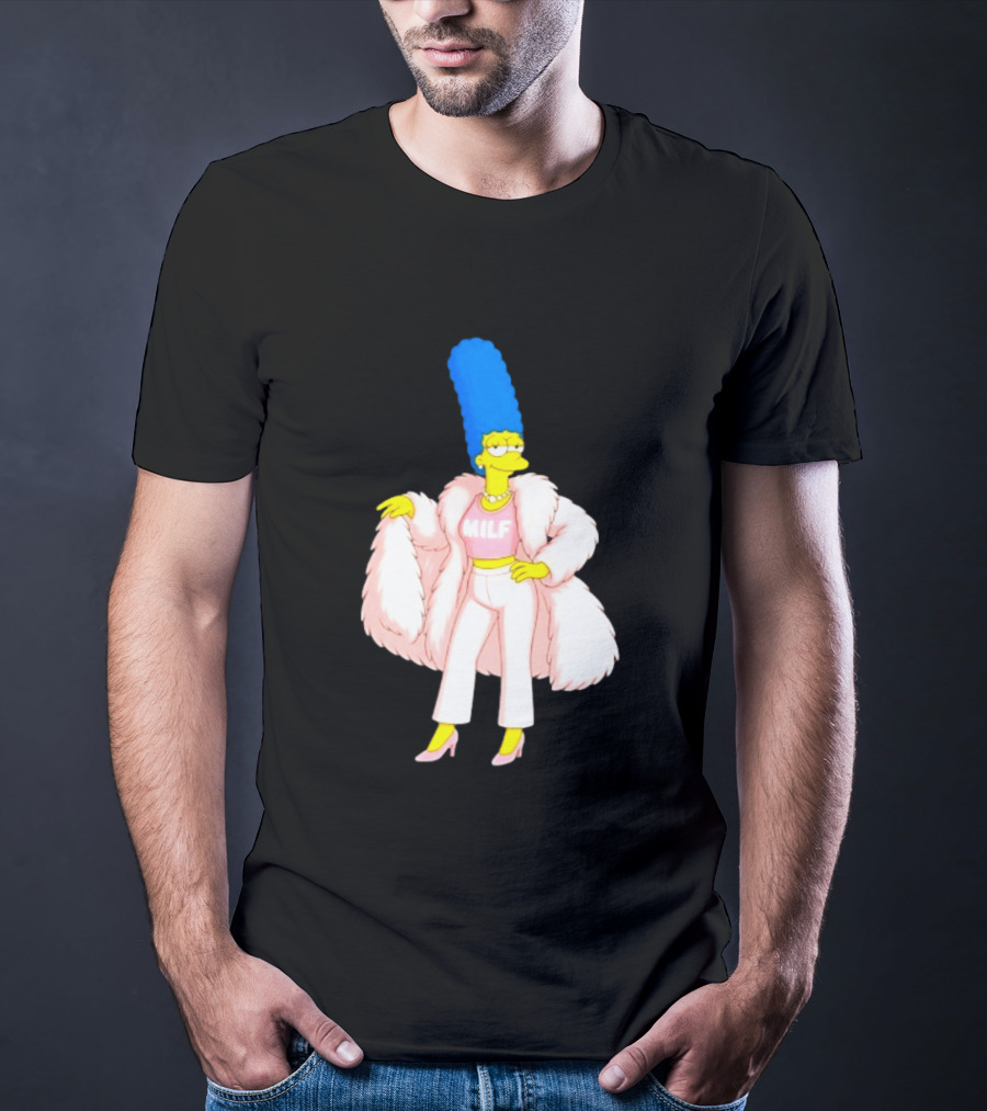 Marge Simpson Milf Pink Fur Coat The Simpsons Cartoon Iconic Character Fashion T-Shirt