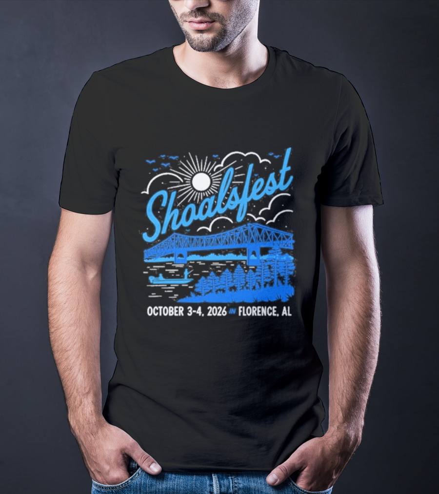 ShoalsFest October 3 4 2026 McFarland Park Florence Alabama Event With Bridge Illustration And Sun T-Shirt