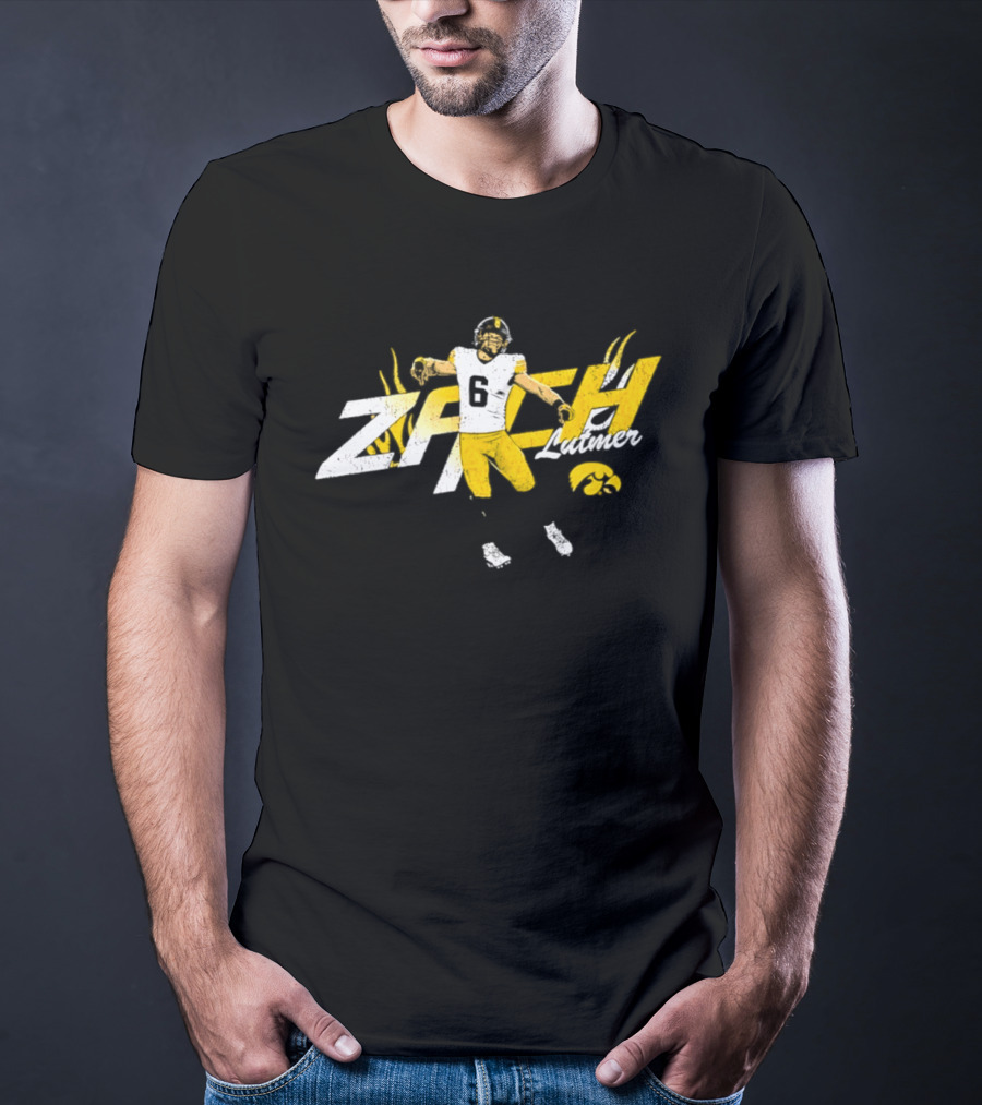 Zach Lutmer Iowa Hawkeyes Number 6 NCAA Football Player Celebration T-Shirt
