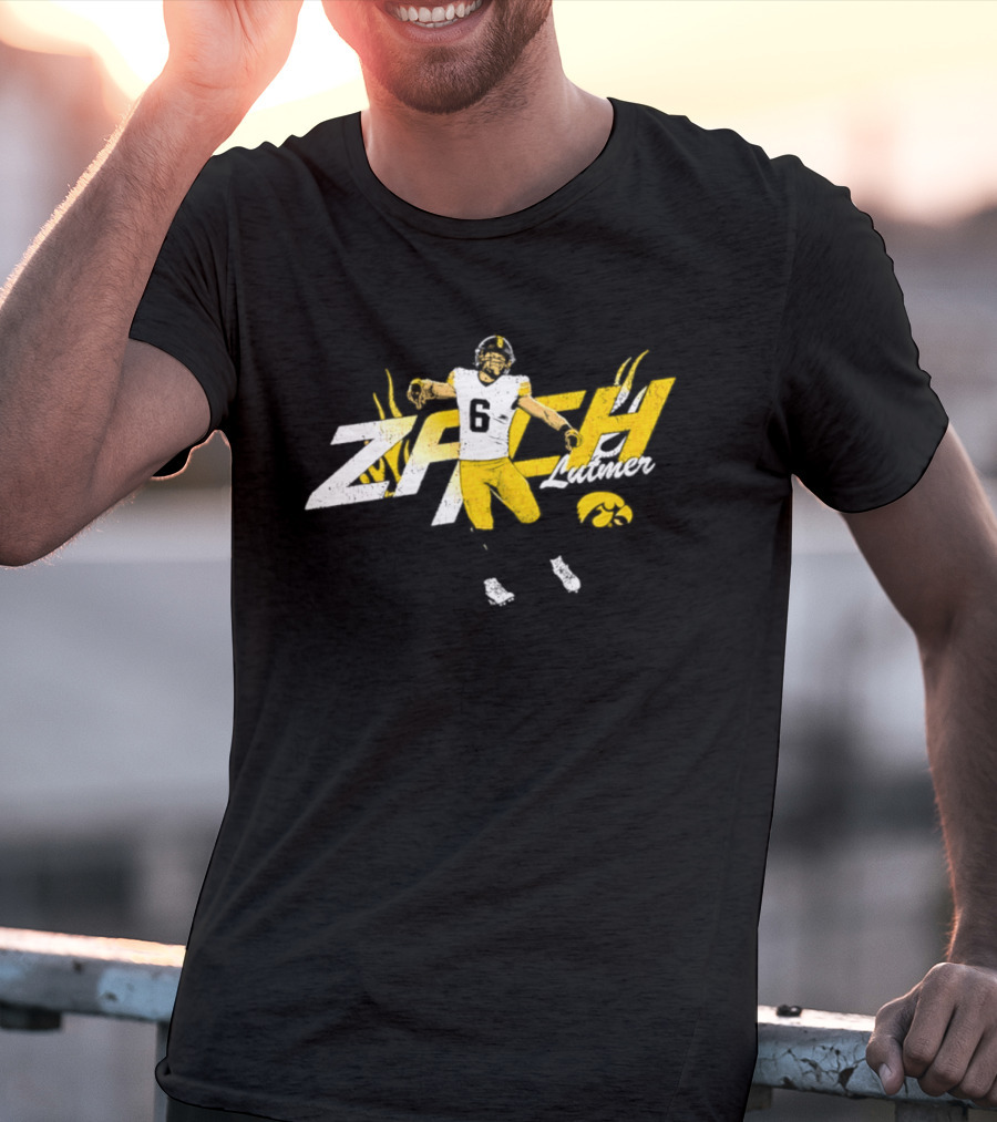 Zach Lutmer Iowa Hawkeyes Number 6 NCAA Football Player Celebration T-Shirt