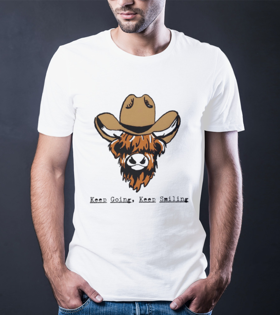 Highland Cow Cowboy Hat Keep Going Keep Smiling Vintage Look T-Shirt
