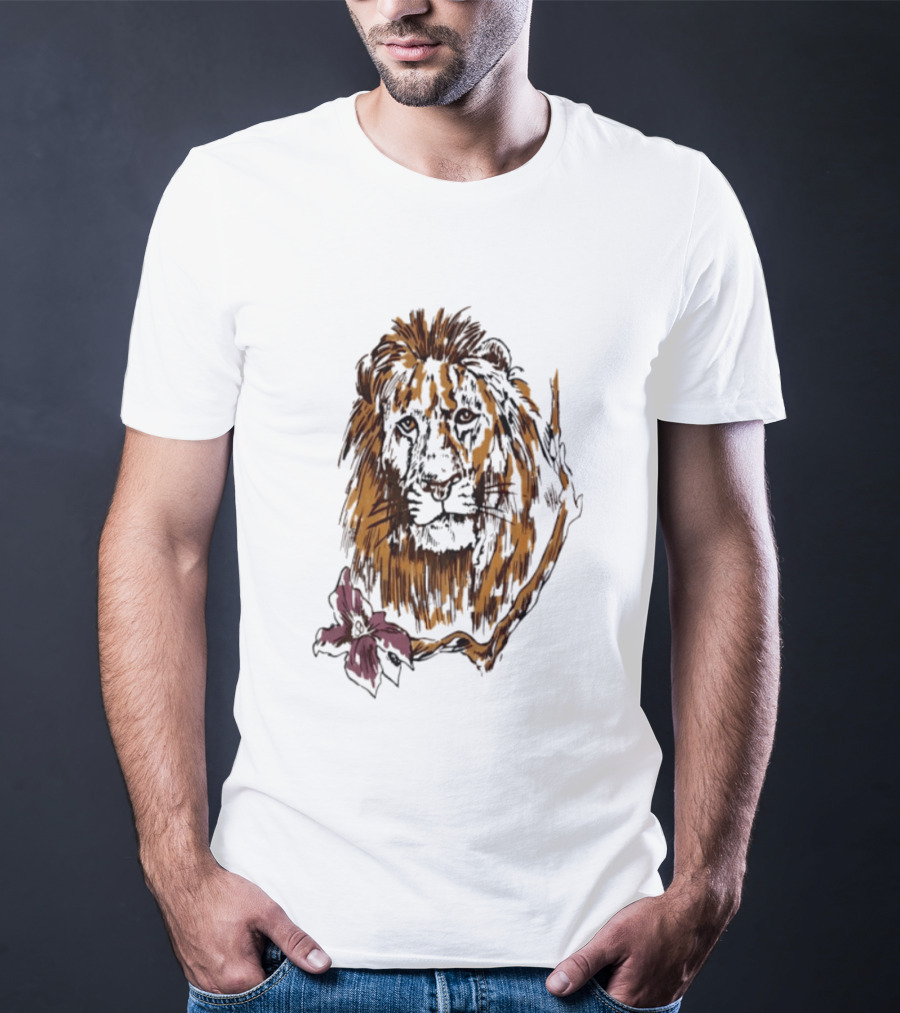 Lion With Purple Flower Wildlife Nature T-Shirt