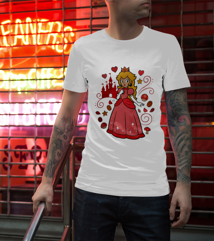 Princess Peach Enchanted Castle Hearts Stars Mushrooms Adventure T-Shirt