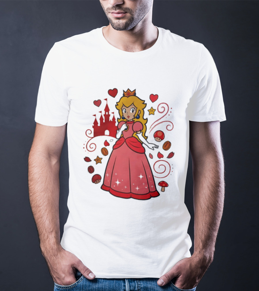 Princess Peach Enchanted Castle Hearts Stars Mushrooms Adventure T-Shirt