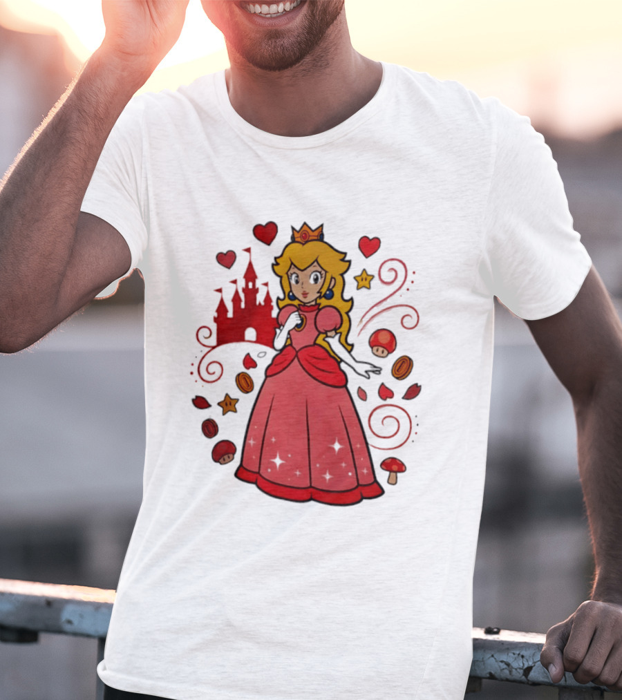 Princess Peach Enchanted Castle Hearts Stars Mushrooms Adventure T-Shirt