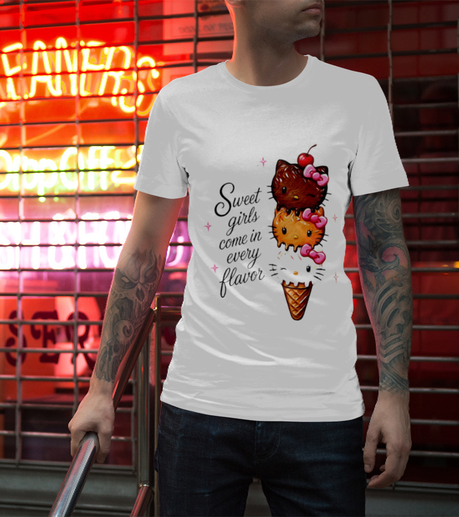 Sweet Girls Come In Every Flavor Hello Kitty Ice Cream Cone T-Shirt