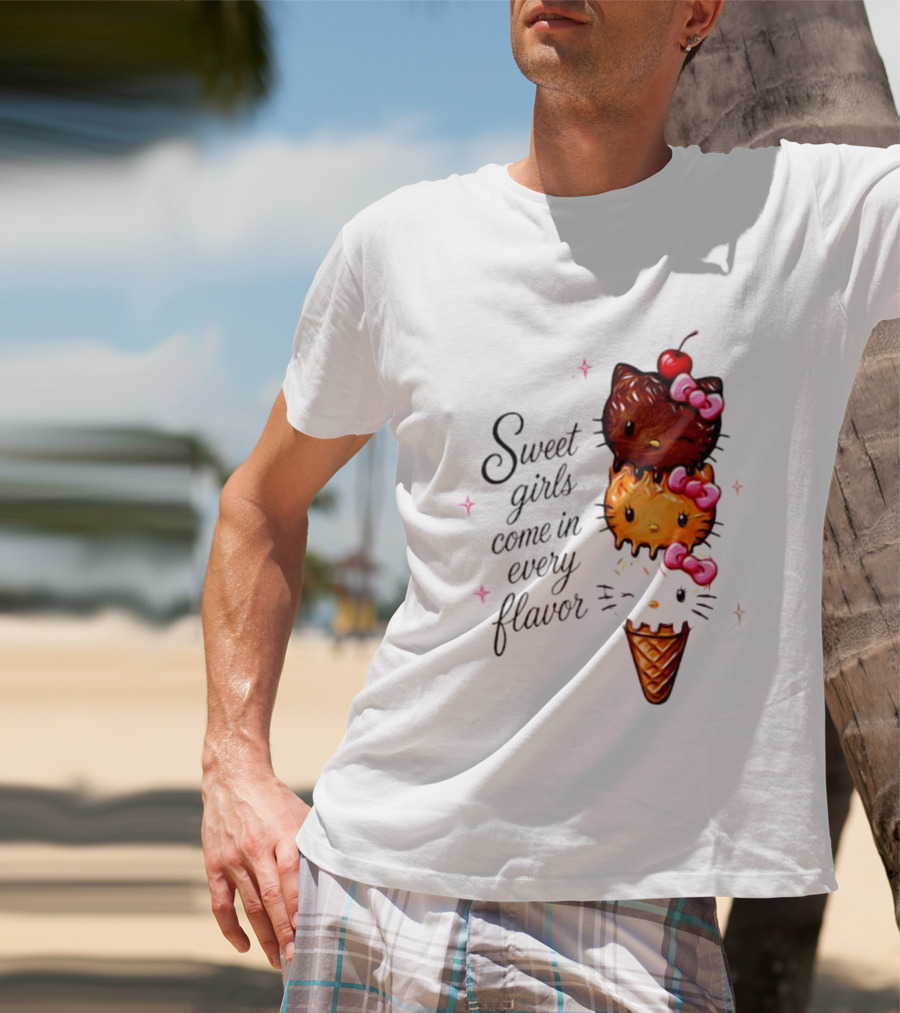 Sweet Girls Come In Every Flavor Hello Kitty Ice Cream Cone T-Shirt