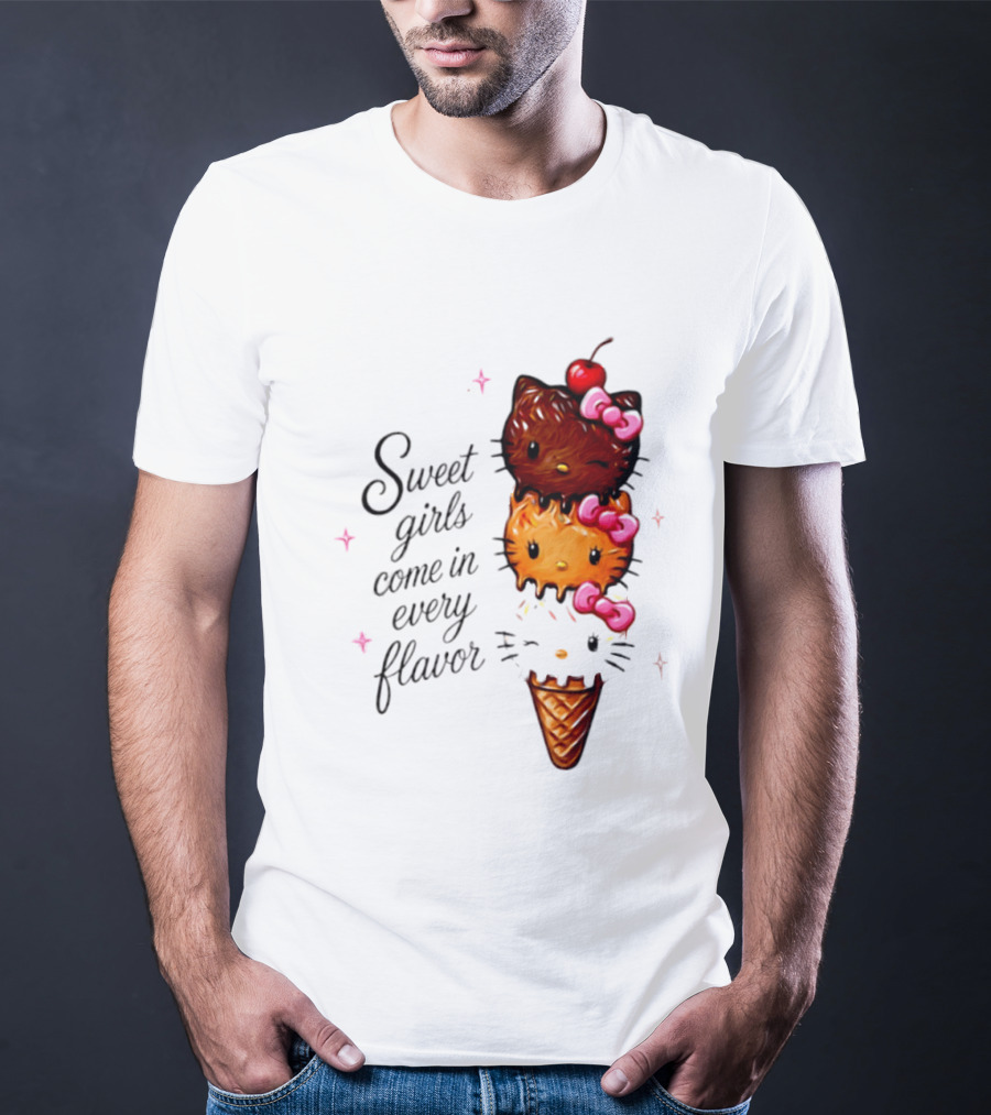 Sweet Girls Come In Every Flavor Hello Kitty Ice Cream Cone T-Shirt