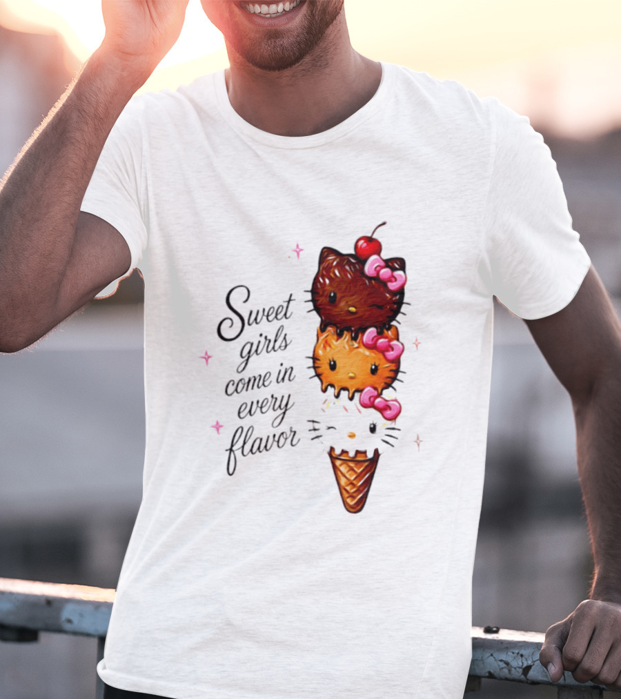 Sweet Girls Come In Every Flavor Hello Kitty Ice Cream Cone T-Shirt