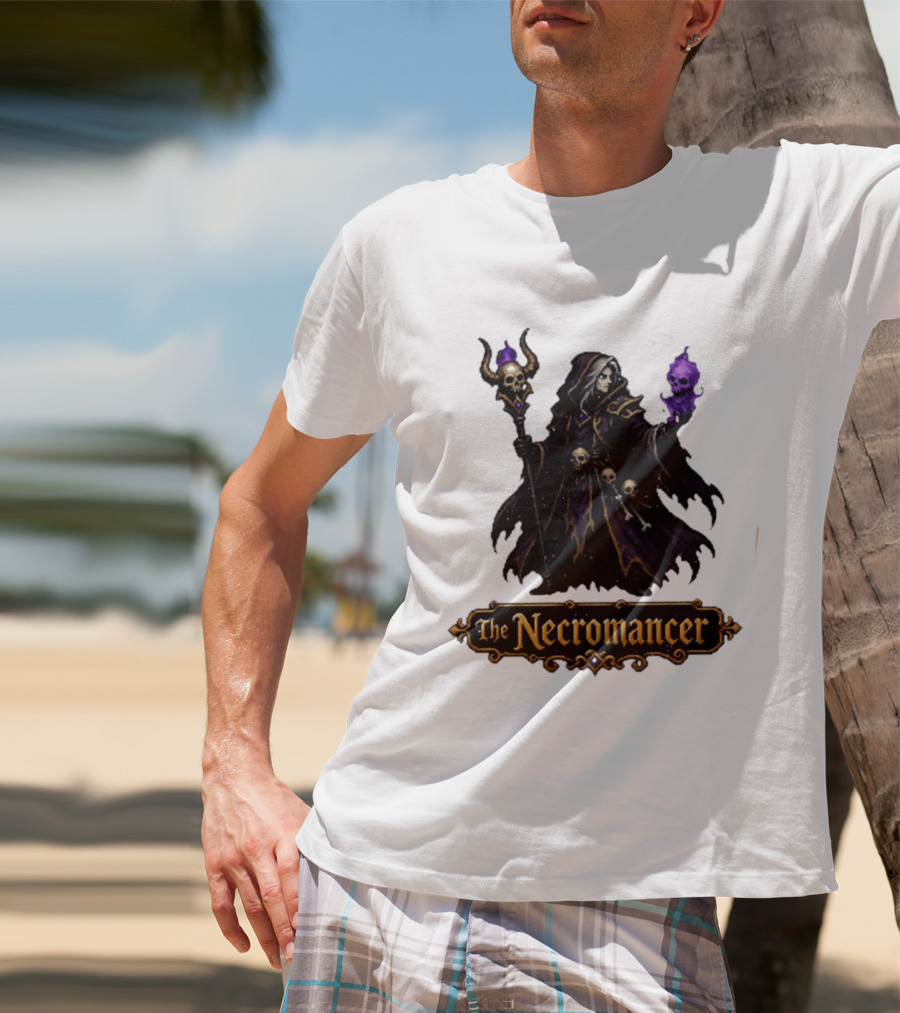The Necromancer RPG Fantasy Dungeons And Dragons Mage Skulls And Staff T-Shirt