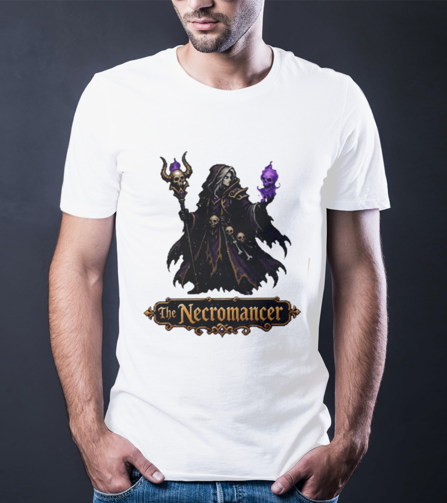 The Necromancer RPG Fantasy Dungeons And Dragons Mage Skulls And Staff T-Shirt