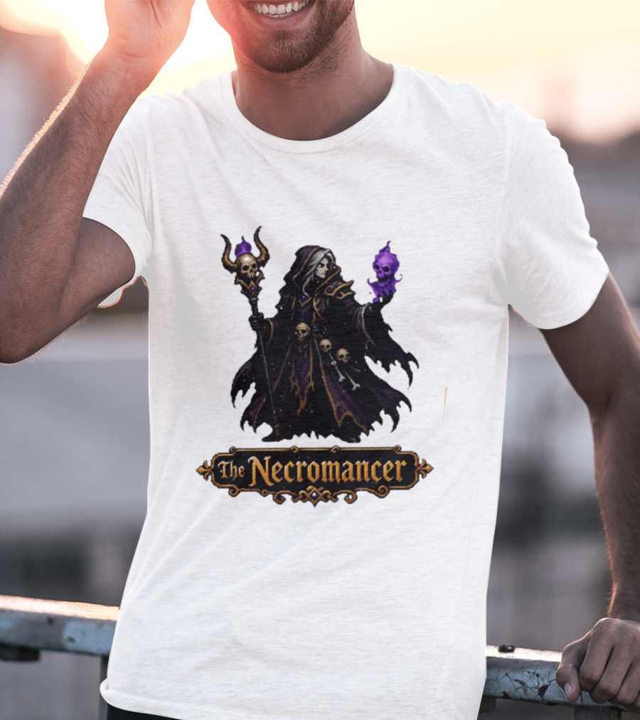 The Necromancer RPG Fantasy Dungeons And Dragons Mage Skulls And Staff T-Shirt