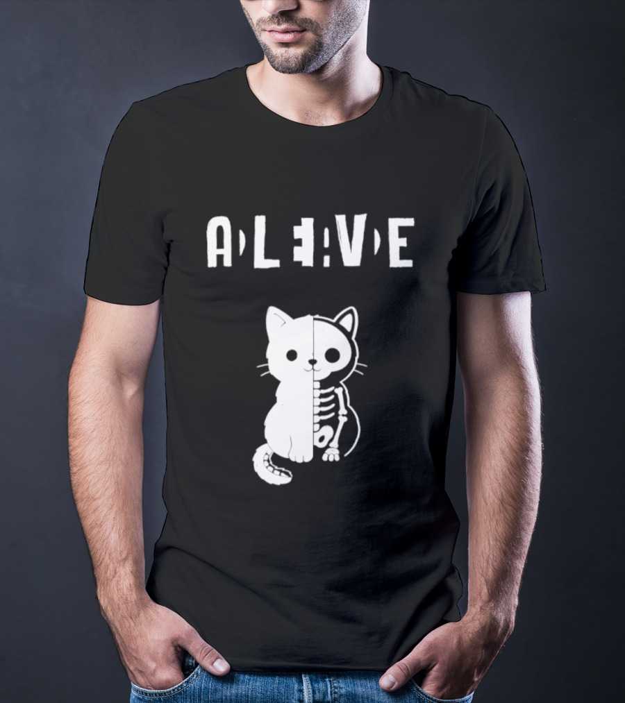 Alive Half Skeleton Cat Cute T-Shirt