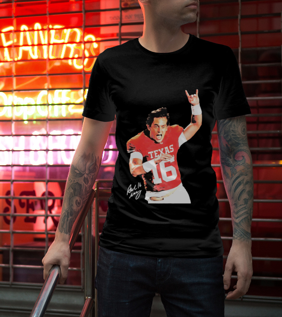 Arch Manning Texas Longhorns 16 Rock Hand Gesture T-Shirt