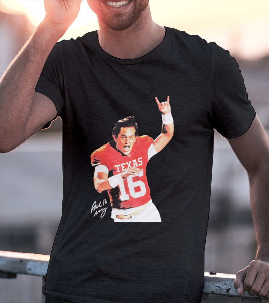 Arch Manning Texas Longhorns 16 Rock Hand Gesture T-Shirt