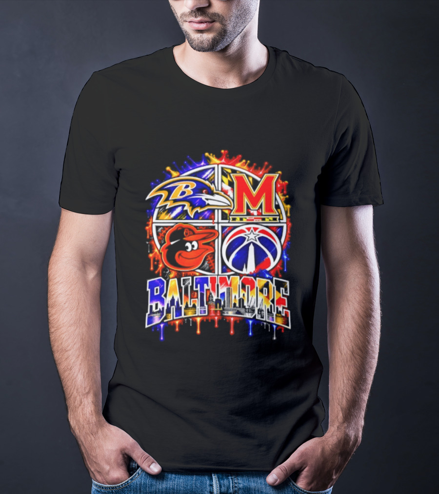 Baltimore Ravens Orioles Maryland Terps Washington Wizards Baltimore Skyline T-Shirt