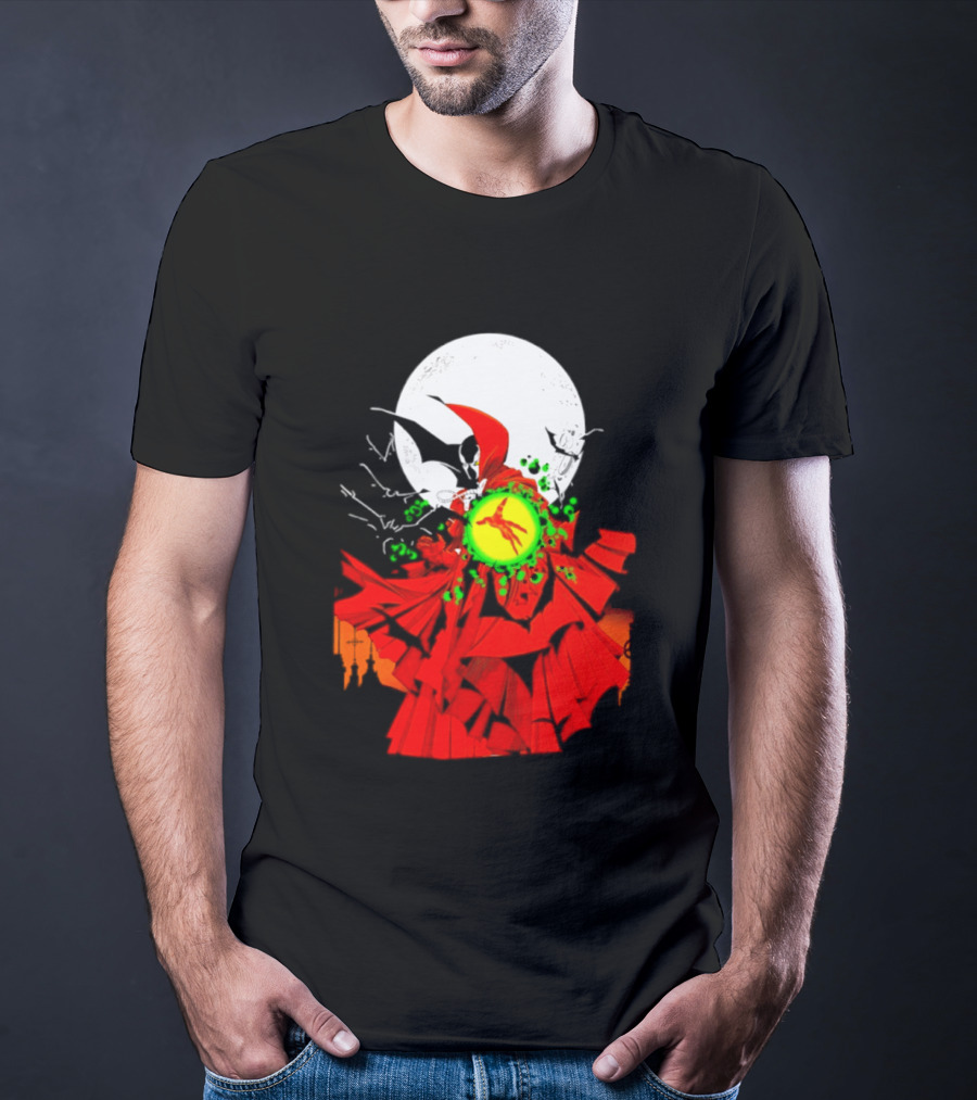 Graveyard Shift Whitegold Industries Spawn Halloween 2026 Full Red Moon T-Shirt