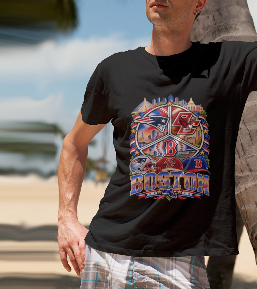 Patriots Boston College Eagles Red Sox Boston Skyline T-Shirt