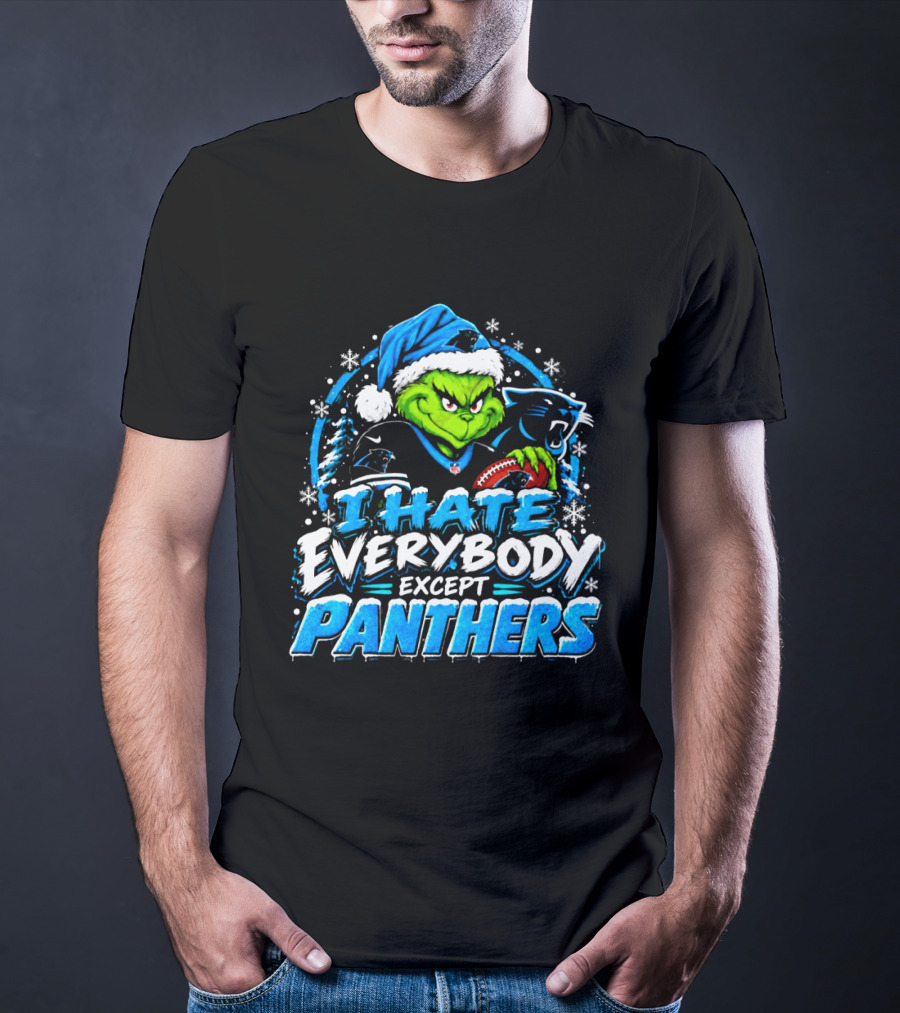 Carolina Panthers Grinch I Hate Everybody Except Panthers Fans Christmas Holiday T-Shirt
