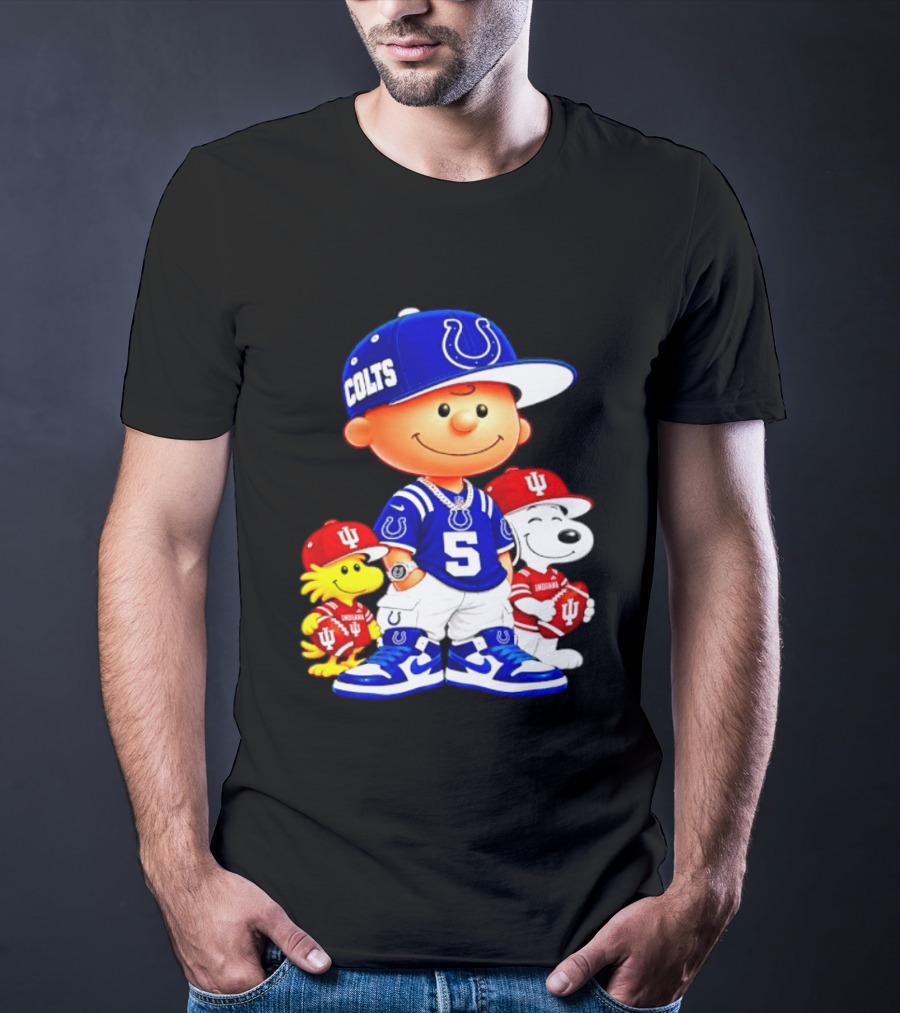 Charlie Brown And Snoopy Indianapolis Colts Indiana Hoosiers Football Team Merchandise T-Shirt