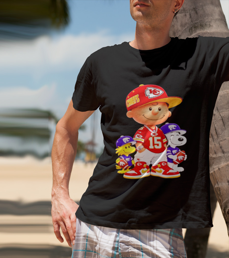 Charlie Brown Snoopy Woodstock Kansas City Chiefs 15 Football Peanuts Characters NFL Team Sports Gear T-Shirt