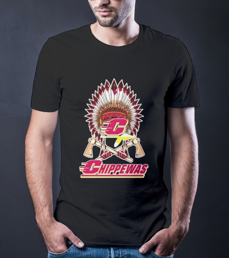 Chippewas Native American Headdress And Tomahawks Central Michigan Chippewas T-Shirt