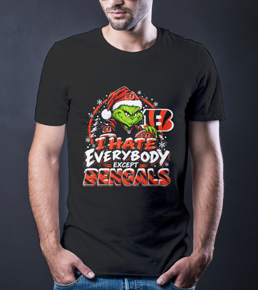 Cincinnati Bengals Grinch I Hate Everybody Except Bengals Christmas Holiday Bengals Fans T-Shirt