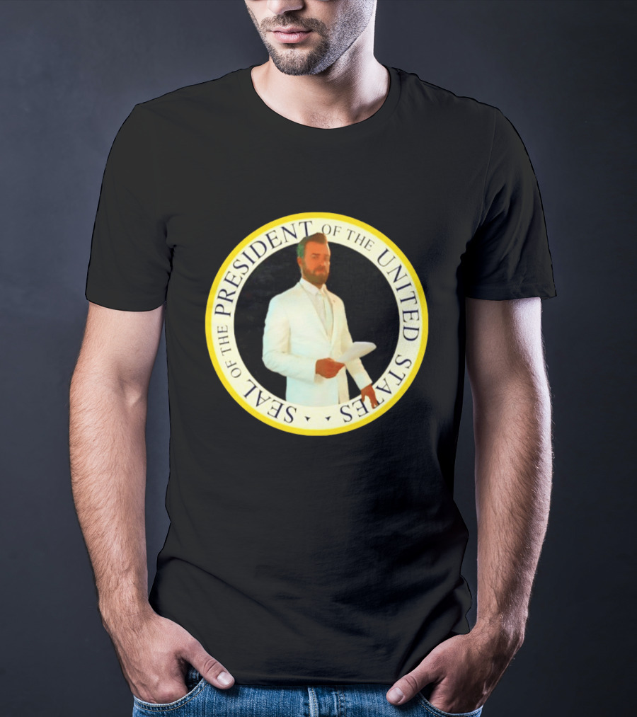 Seal Of The President Of The United States Justin Theroux In White Suit T-Shirt