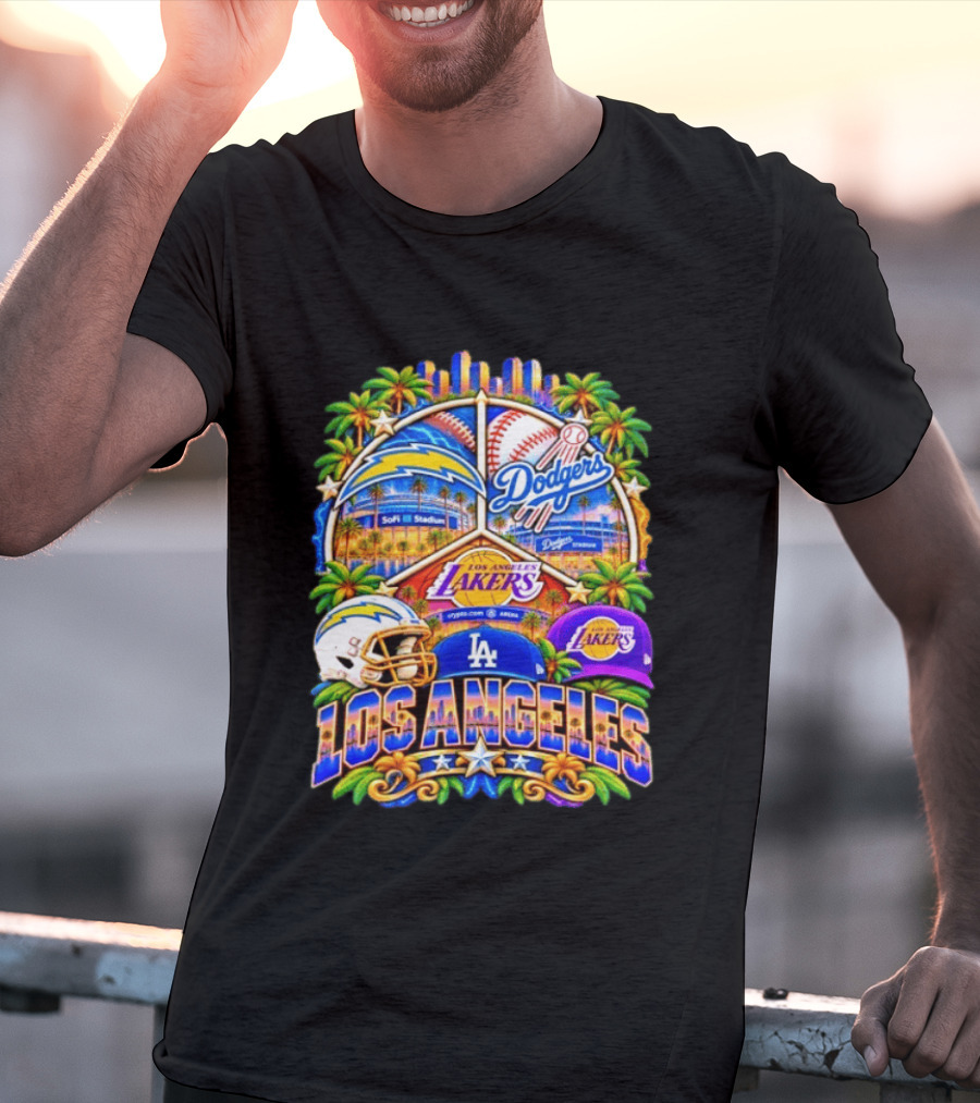 Los Angeles Dodgers Chargers Lakers SoFi Stadium City Skyline T-Shirt