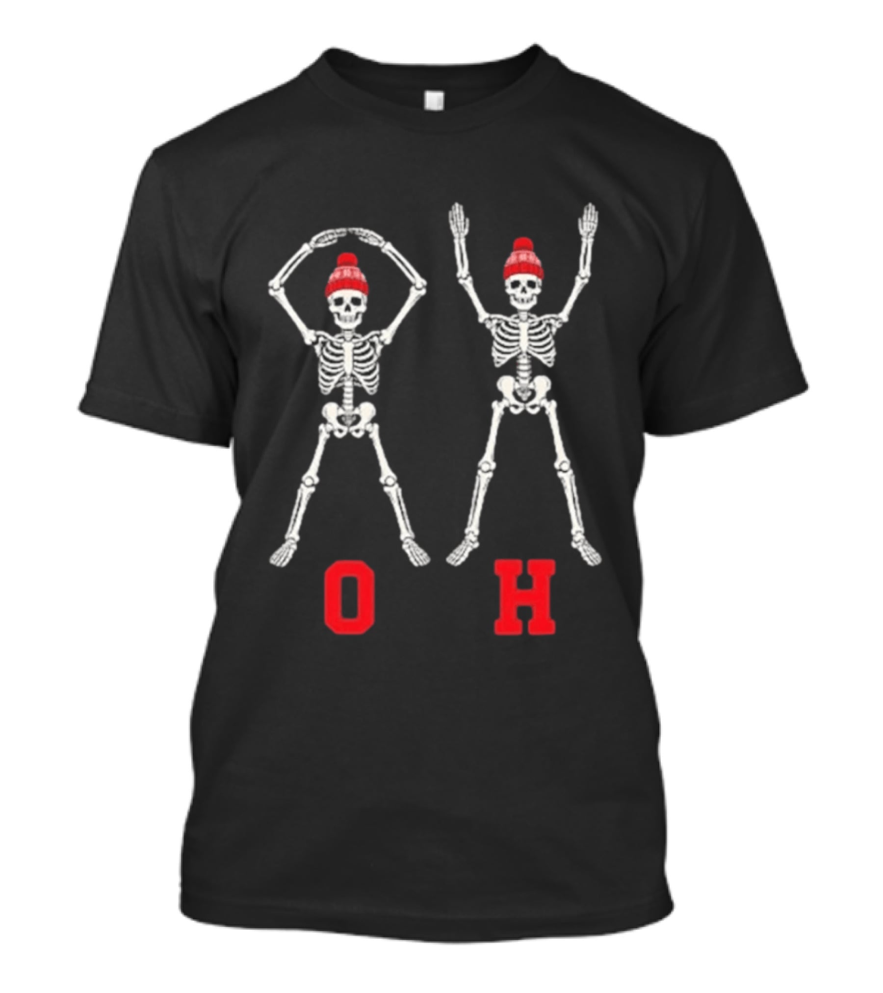 OH IO Skeleton Red Beanie Halloween Costume T-Shirt