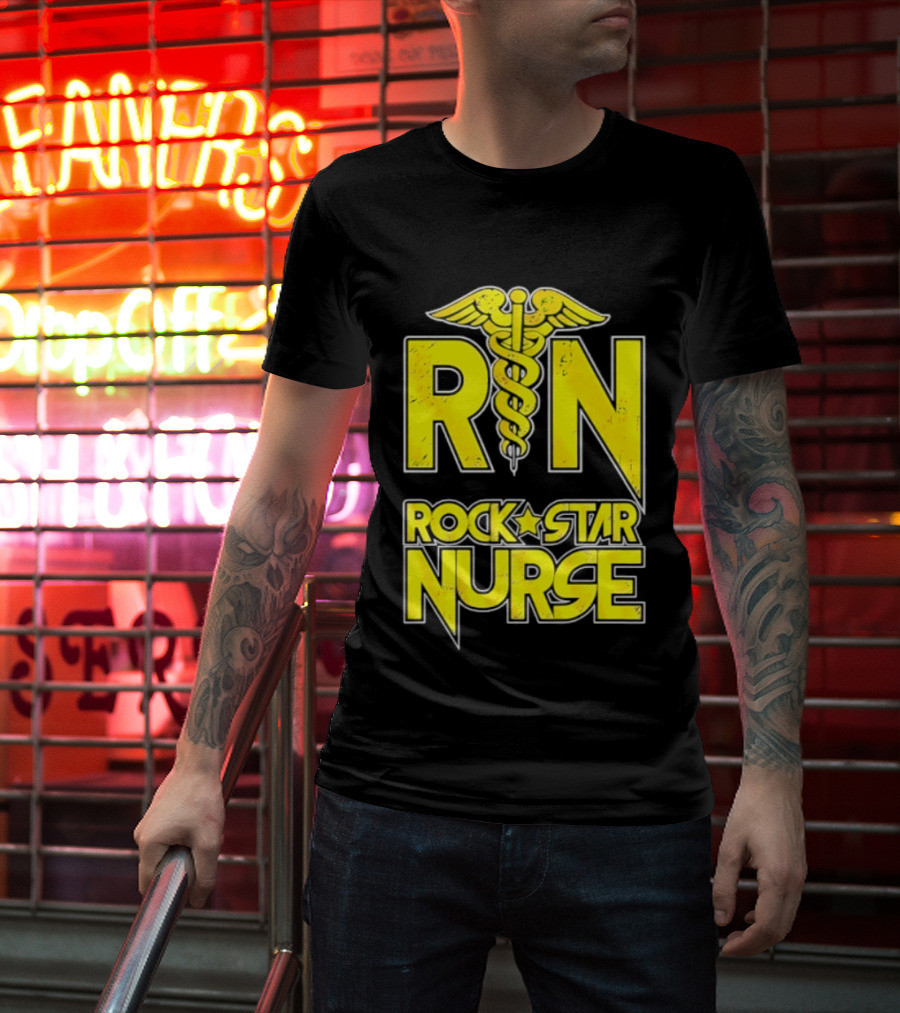 RN Rock Star Nurse Medical Professional Caduceus T-Shirt