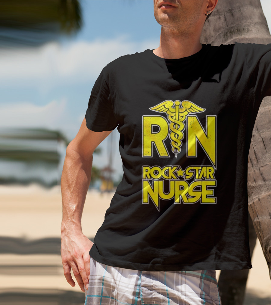 RN Rock Star Nurse Medical Professional Caduceus T-Shirt