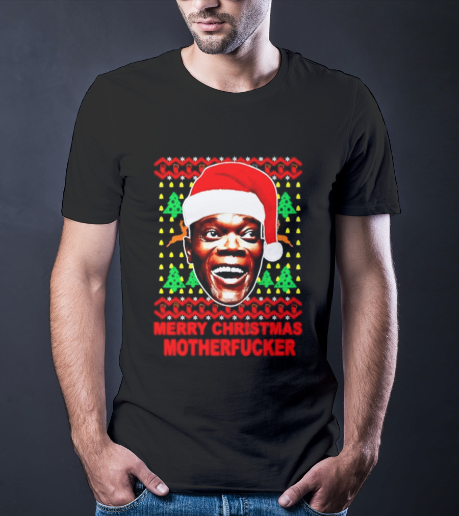 Samuel L Jackson Santa Hat Christmas Humor T-Shirt