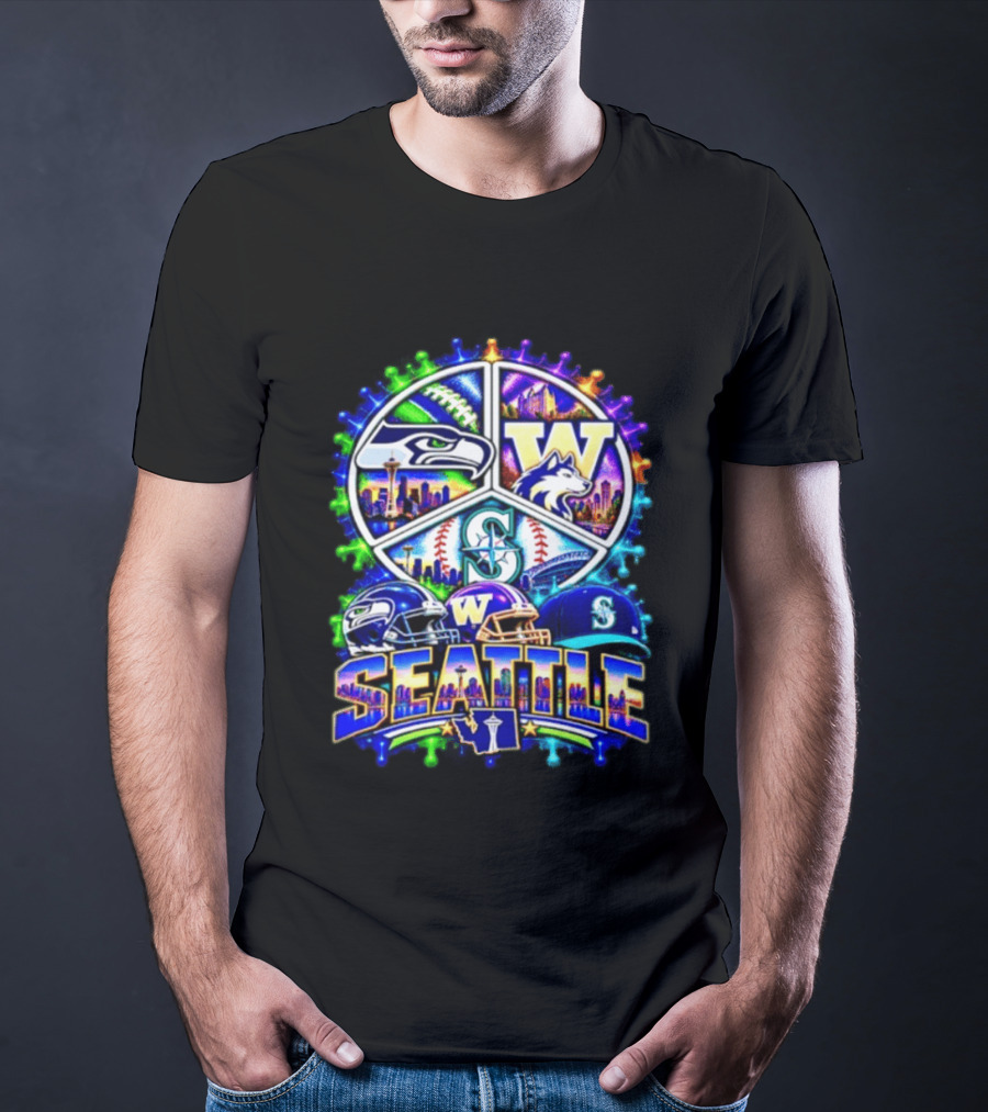 Seattle Seahawks Washington Huskies Mariners Skyline Sports Team Collection T-Shirt