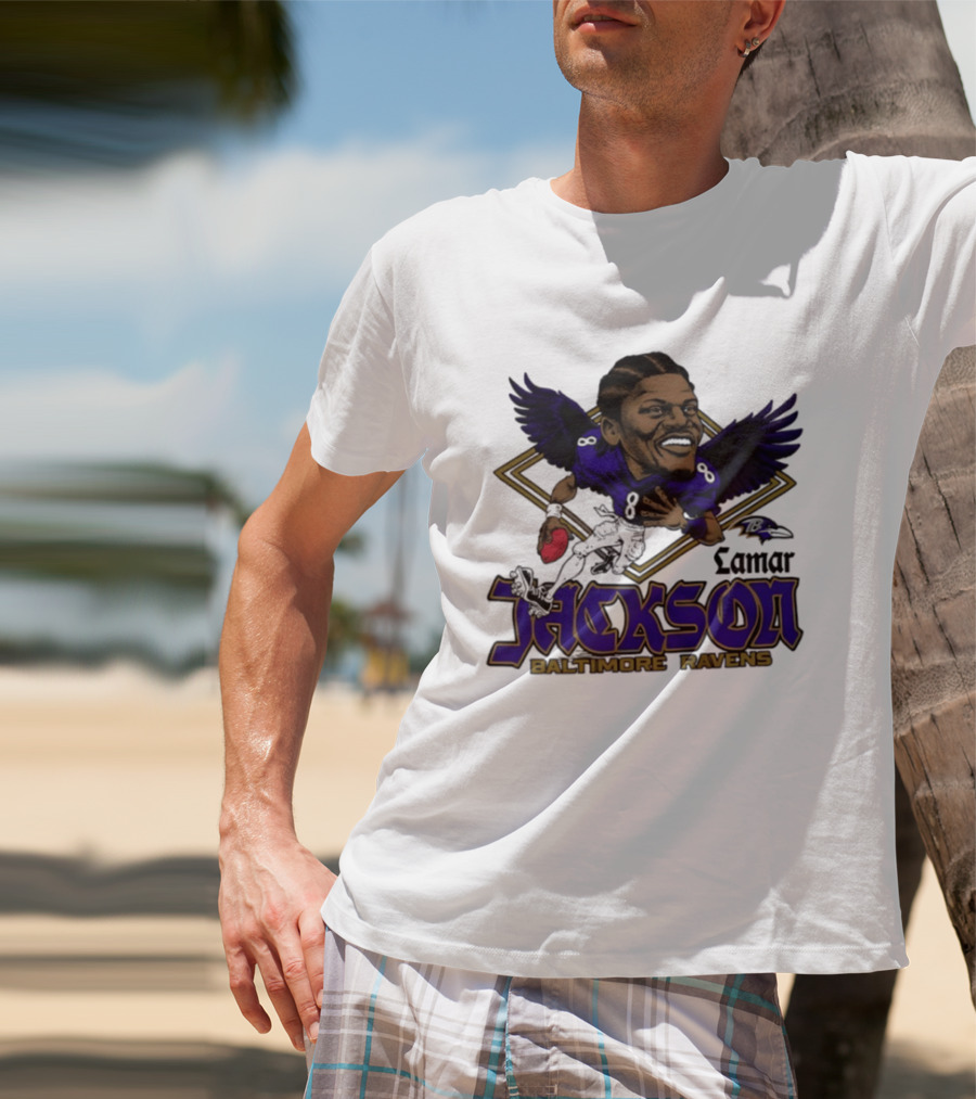 Lamar Jackson Baltimore Ravens Caricature T-Shirt