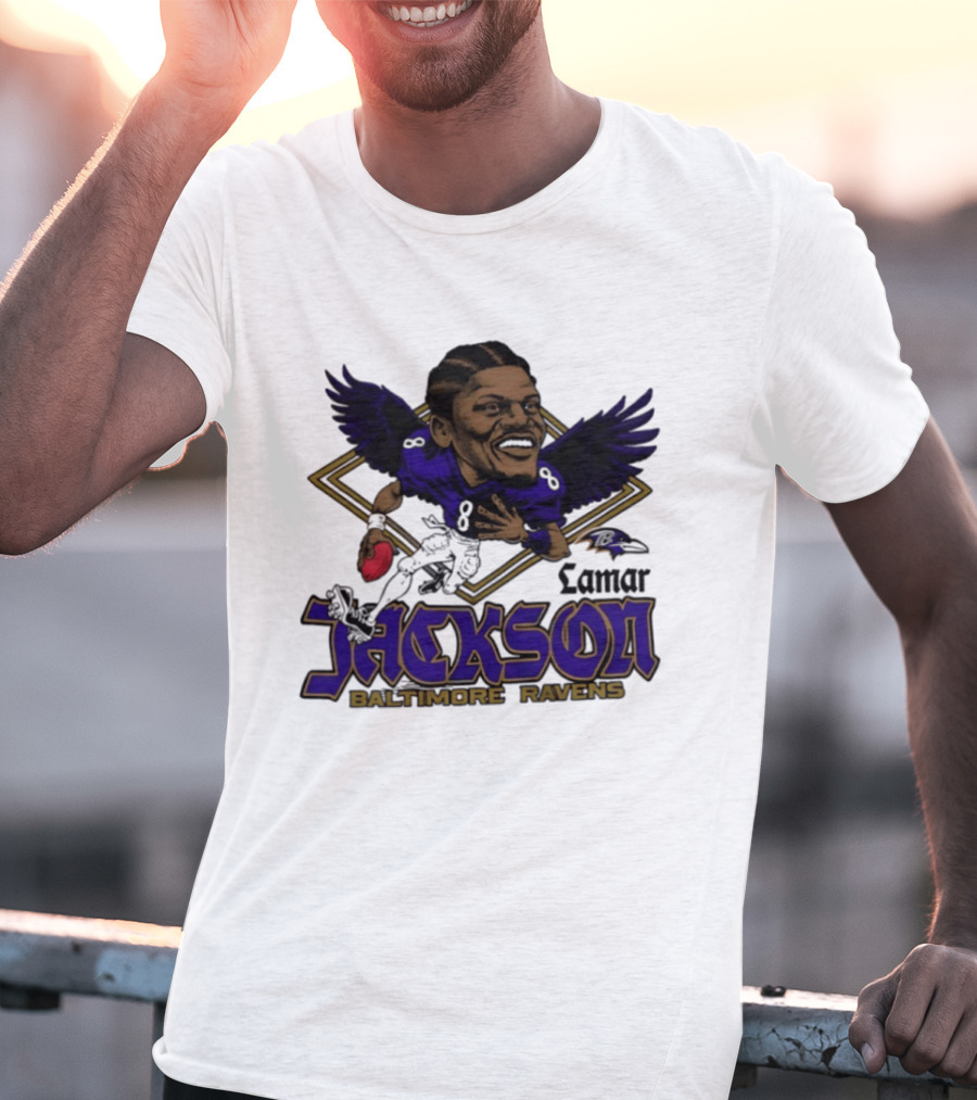 Lamar Jackson Baltimore Ravens Caricature T-Shirt