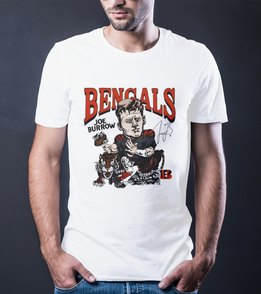 Cincinnati Bengals Joe Burrow Caricature NFL Player T-Shirt