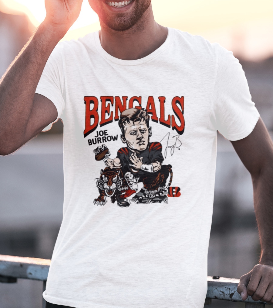 Cincinnati Bengals Joe Burrow Caricature NFL Player T-Shirt