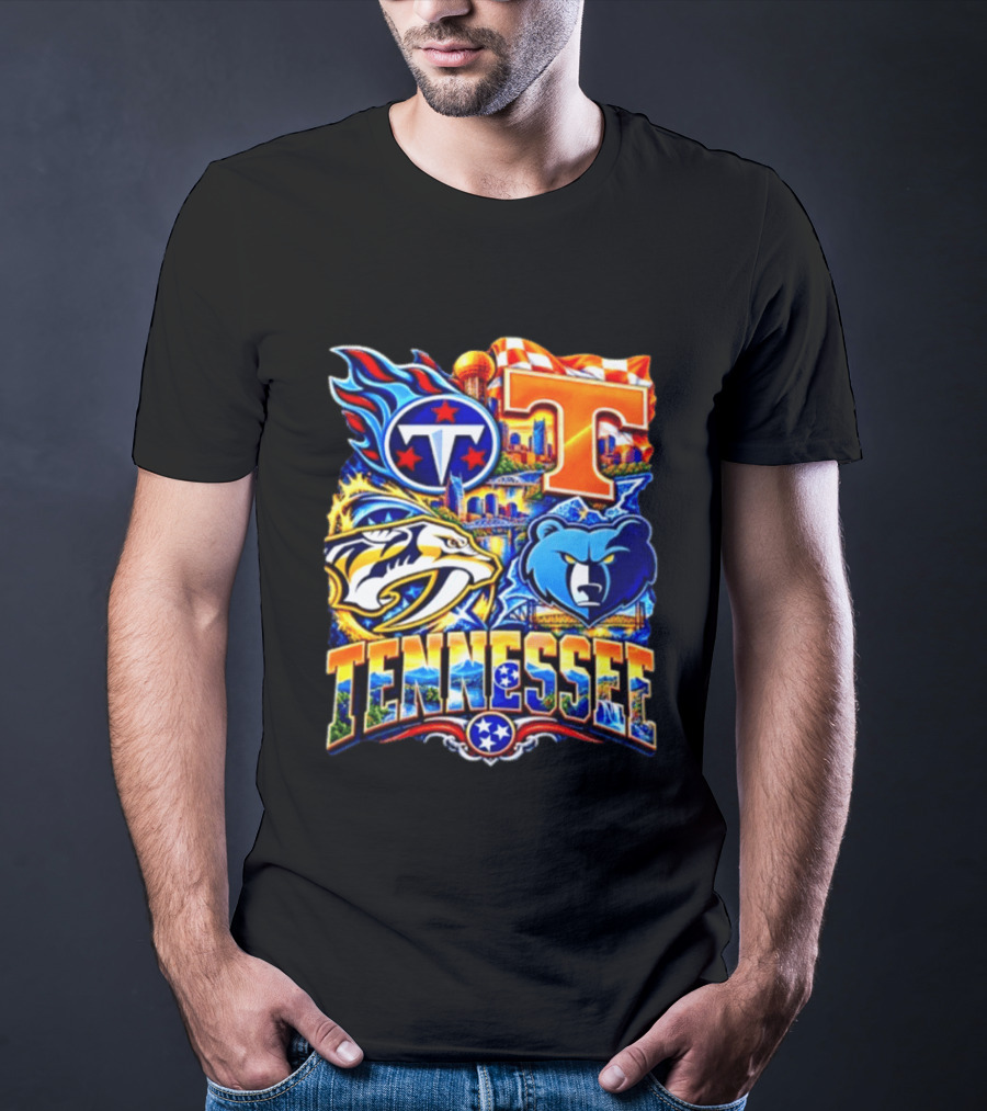 Tennessee Titans Nashville Predators Memphis Grizzlies Volunteers Sports Emblems T-Shirt